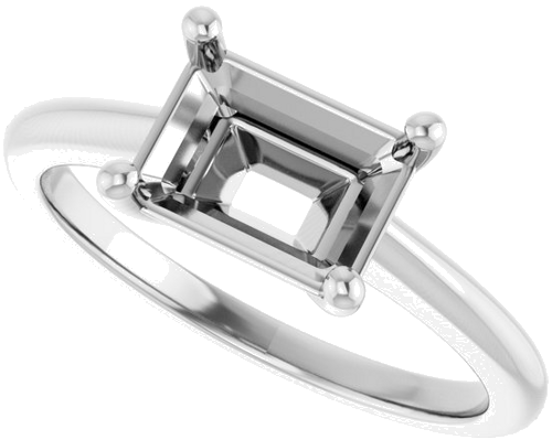 14K White 8x6 mm Emerald Solitaire Engagement Ring Mounting (5)