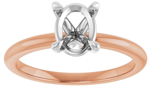 14K Rose White 8x6 mm Oval Solitaire Engagement Ring Mounting (3)