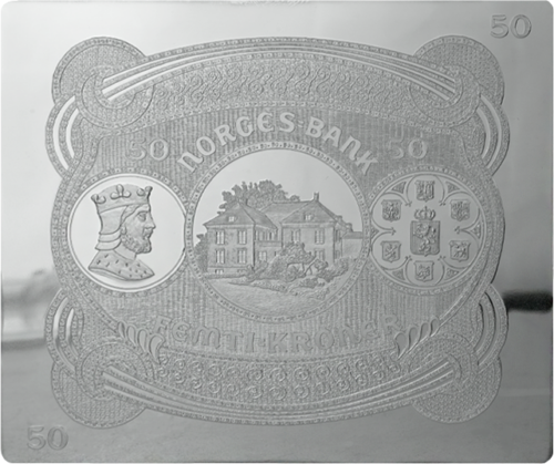 50 kronų Norvegijos banko sidabro plokštė (2)