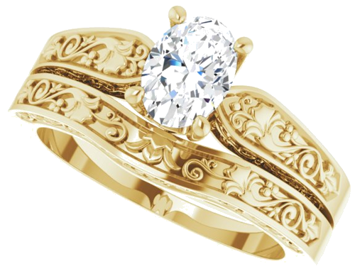 Sužadėtuvių Žiedas „Solitaire Floral“ 14k yellow gold Oval 7mm x 5mm (10)