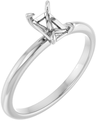14K White  6x4 mm Emerald Solitaire Engagement Ring Mounting (1)