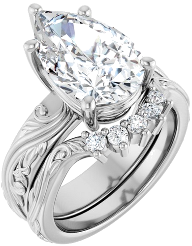 Sužadėtuvių Žiedas „Solitaire Sculptural“ 18k white gold Pear 14mm x 9mm (6)