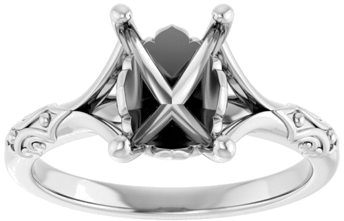 Sužadėtuvių Žiedas „Solitaire Split Shank“ 585 Baltojo Aukso Emerald 8mm x 6mm (3)