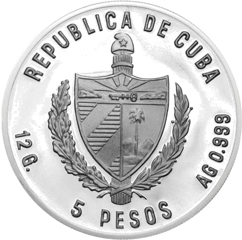5 pesai Trogonas 1981 Kuba sidabrinė moneta (2)
