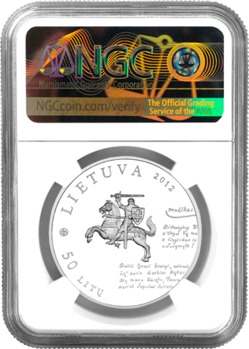 2012 Dionysius Poška Baubliai Литва Сребърна монета от 50 лита PF 69 ULTRA CAMEO (2)