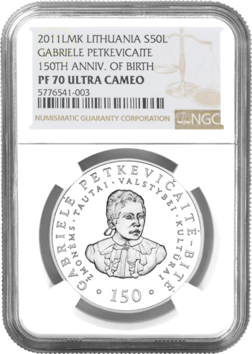 2011 Petkevičaitė - Bitė Lietuva 50 litų sidabrinė moneta PF 70 ULTRA CAMEO (1)