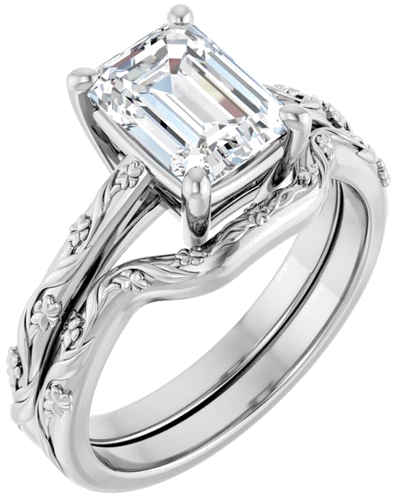 Sužadėtuvių Žiedas „Solitaire“ 14k white gold Emerald 8mm x 6mm (6)