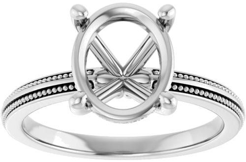 Sužadėtuvių Žiedas „Solitaire Milgrain“ 14k white gold Oval 10mm x 8mm (3)