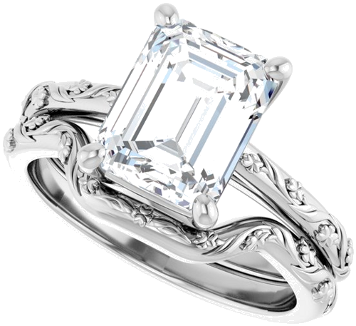 Sužadėtuvių Žiedas „Solitaire“ 14k white gold Emerald 9mm x 7mm (10)