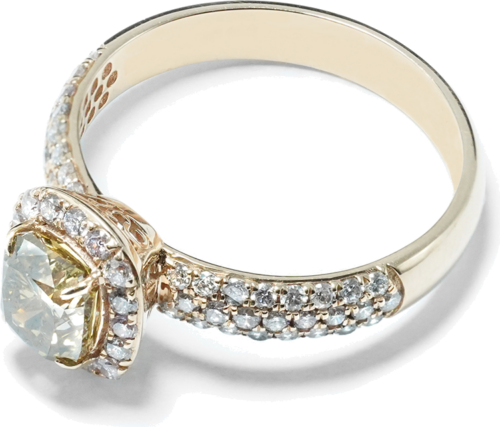 Обручальное кольцо с желтым бриллиантом 1,04 ct. /SI – I/ Розовое золото (1)