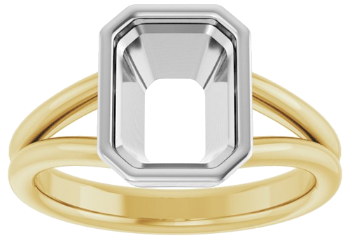 Sužadėtuvių Žiedas „Bezel-Set Solitaire“ 750 Baltojo Ir Geltonojo Aukso Emerald 9mm x 7mm (3)