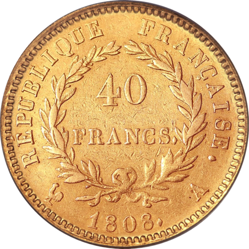40 Frankų Napoleonas Bonapartas (1807-1808) Auksinė moneta Prancūzijos Respublika (2)