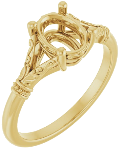 14K Yellow 8x6 mm Oval Solitaire Engagement Ring Mounting (1)