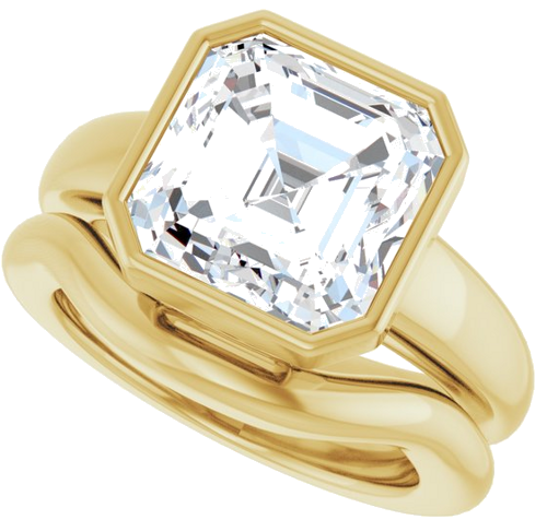 Sužadėtuvių Žiedas „Bezel-Set Solitaire“ 10k yellow gold Asscher 10mm (10)