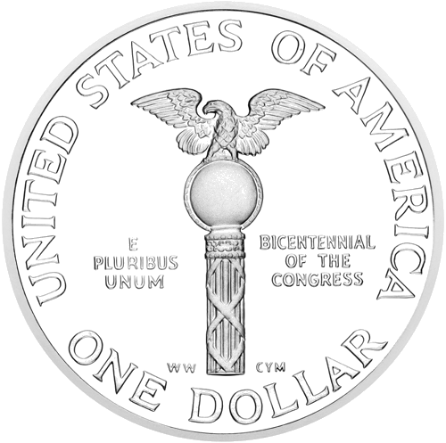 1989 Двухсотлетие Конгресса США 1 доллар серебряная монета (2)