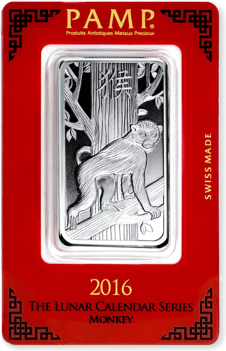 1 oz Investment Silver Collectible Bar 2016 Year of the Monkey Lunar PAMP (1)