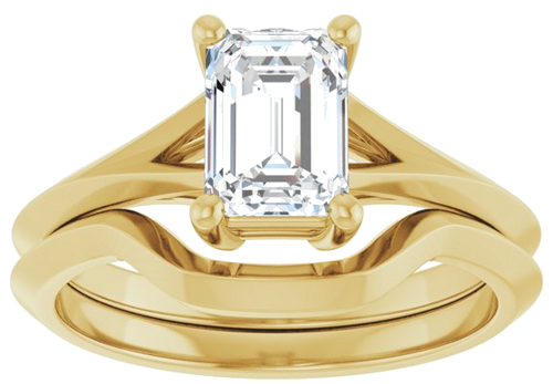 Sužadėtuvių Žiedas „Solitaire Split Shank“ 10k yellow gold Emerald 7mm x 5mm (8)
