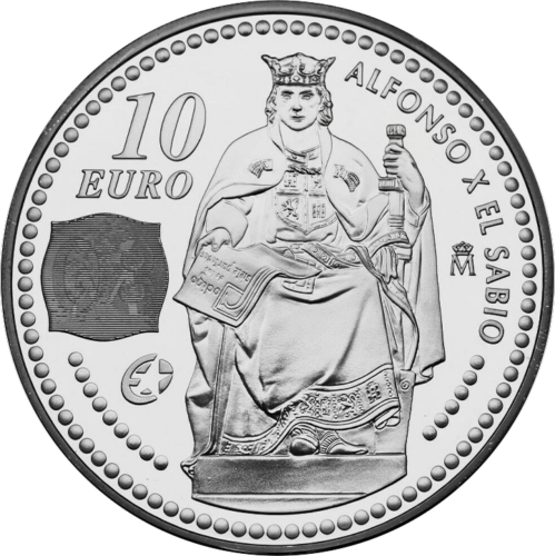 2008 Ispanija Alfonsas X Išmintingasis 10 eurų sidabrinė moneta (2)