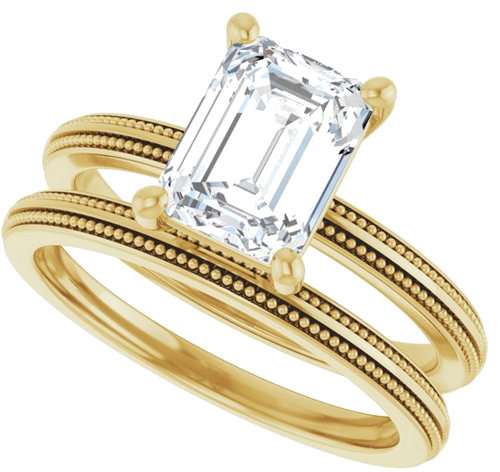 Sužadėtuvių Žiedas „Solitaire Milgrain“ 14k yellow gold Emerald 8mm x 6mm (10)