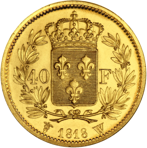 40 Frankų Luisas XVIII 1816-1824 Prancūzijos Karalystės auksinė moneta (2)