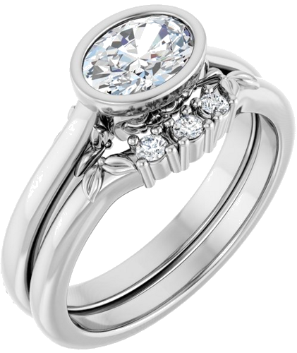 Sužadėtuvių Žiedas „Bezel-Set“ 585 Baltojo Aukso Oval 7mm x 5mm (6)