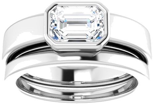 Sužadėtuvių Žiedas „Bezel-Set Solitaire“ 14k white gold Emerald 7mm x 5mm (8)