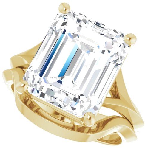 Sužadėtuvių Žiedas „Solitaire Split Shank“ 14k yellow gold Emerald 12mm x 10mm (10)