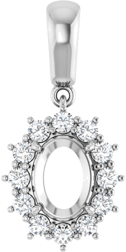 14K White 8x6 mm Oval 1 3 CTW Natural Diamond Semi-Set Pendant (1)