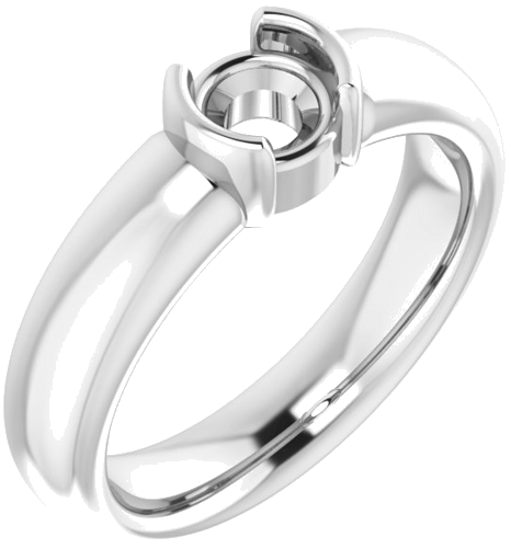 14K White 5.2 mm Round Half Bezel Solitaire Engagement Ring Mounting (1)