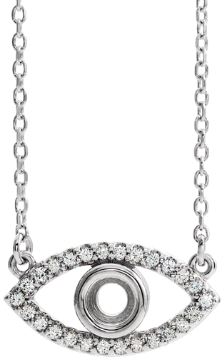 14K White 3.5 mm Round Natural White Sapphire Semi-Set Evil Eye 18  Necklace (1)