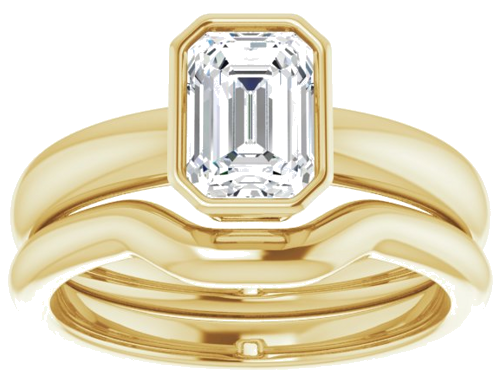 Sužadėtuvių Žiedas „Bezel-Set Solitaire“ 585 Geltonojo Aukso Emerald 7mm x 5mm (8)