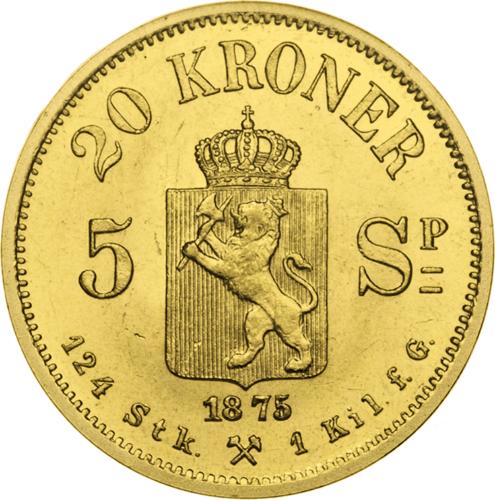 20 крон Оскар II 1874-1875 Норвегия золотая монета (2)