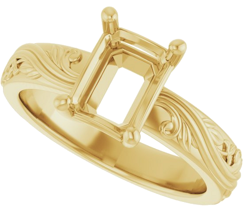 Sužadėtuvių Žiedas „Solitaire Sculptural“ 14k yellow gold Emerald 8mm x 6mm (5)