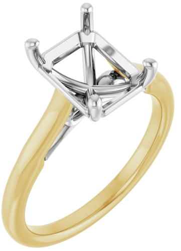 14K Yellow   White  9x7 mm Emerald Solitaire Engagement Ring Mounting (1)