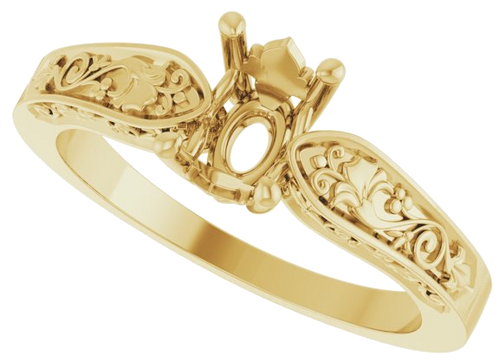 Sužadėtuvių Žiedas „Solitaire Floral“ 14k yellow gold Oval 7mm x 5mm (5)