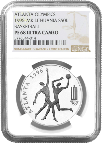 1996 Литва Атланта 50 литов серебряная монета PF 68 ULTRA CAMEO (1)