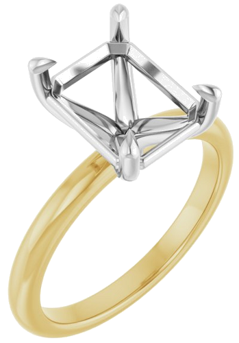 14K Yellow White 10x8 mm Emerald Solitaire Engagement Ring Mounting (1)