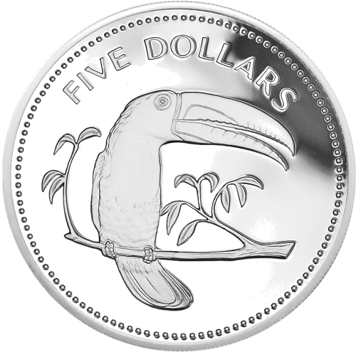 5 doleriai Tukanas (1974-1981) Belizas sidabrinė moneta (1)