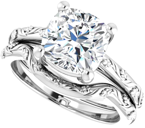 Sužadėtuvių Žiedas „Solitaire“ 14k white gold Cushion 8mm (10)