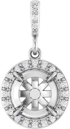 14K White 7 mm Round .08 CTW Natural Diamond Semi-Set Halo-Style Pendant (1)