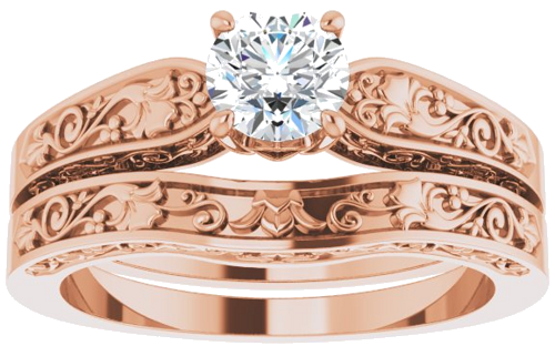 14K Rose 5.2 mm Round Floral Solitaire Engagement Ring Mounting (8)