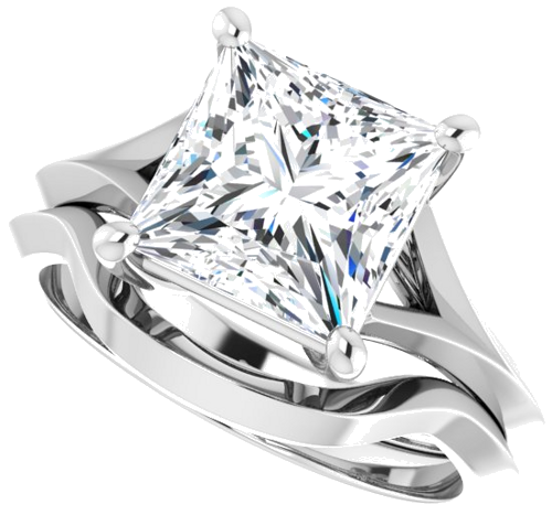Sužadėtuvių Žiedas „Solitaire Split Shank“ 14k white gold Square 8mm (10)