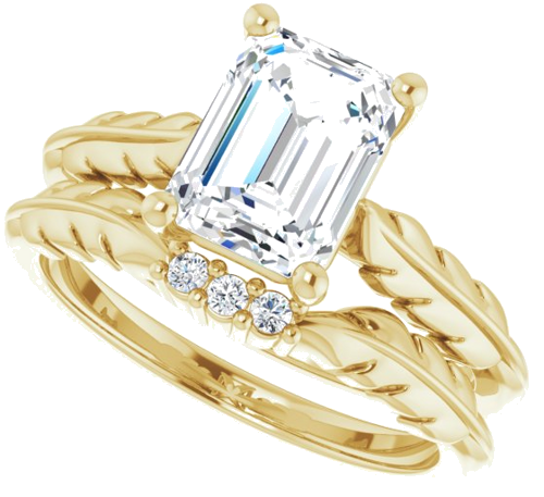Sužadėtuvių Žiedas „Solitaire Leaf“ 14k yellow gold Emerald 8mm x 6mm (10)