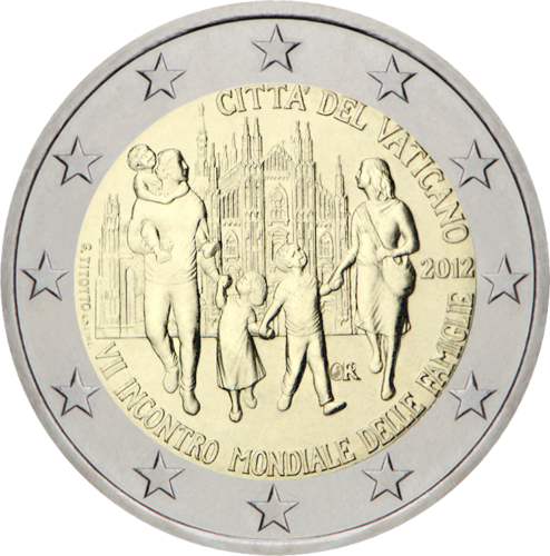 2012 Vatikanas 7-asis Pasaulinis šeimų susitikimas 2 eurų moneta (1)