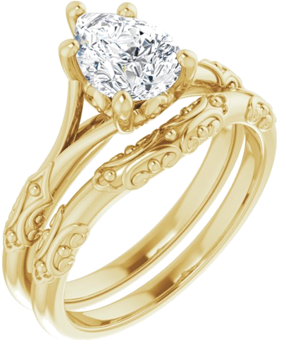 Sužadėtuvių Žiedas „Solitaire Sculptural“ 10k yellow gold Pear 8mm x 6mm (6)