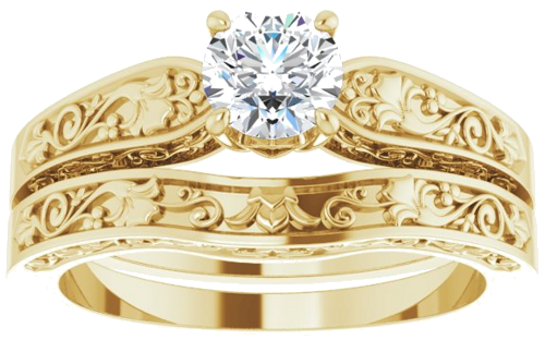 Sužadėtuvių Žiedas „Floral Solitaire“ 585 Geltonojo Aukso Round 5.2mm (8)