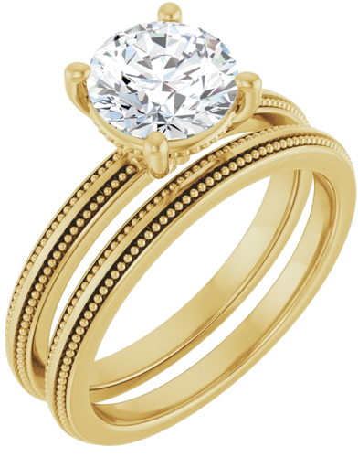 Sužadėtuvių Žiedas „Solitaire Milgrain“ 14k yellow gold Round 7.4mm (6)