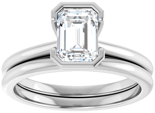 Sužadėtuvių Žiedas „Half-Bezel“ 14k white gold Emerald 7mm x 5mm (8)