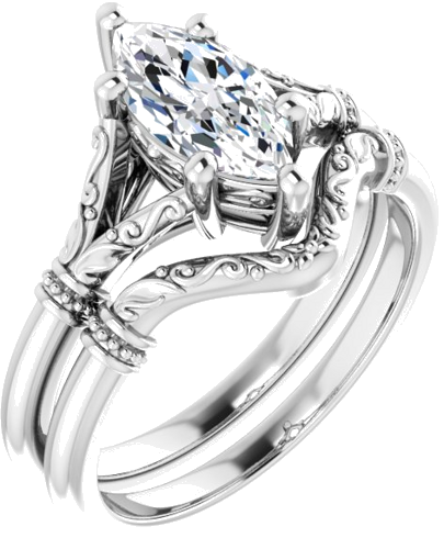 Sužadėtuvių Žiedas „Sculptural“ 14k white gold Marquise 10mm x 5mm (6)