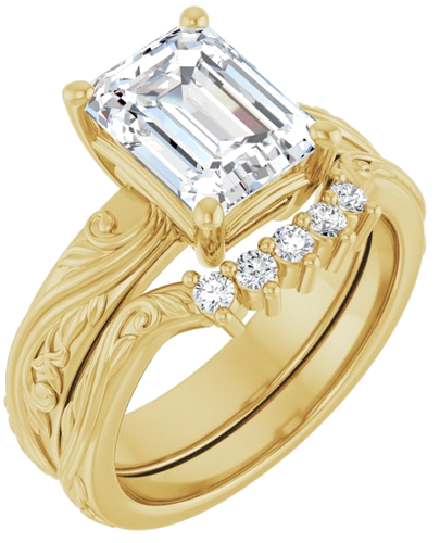 Sužadėtuvių Žiedas „Solitaire Sculptural“ 14k yellow gold Emerald 9mm x 7mm (6)